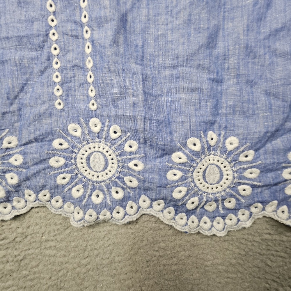 Talbots Top 3X Blue‎ Linen Blend Eyelet Embroidered Scalloped Coastal Elegance - Picture 4 of 12